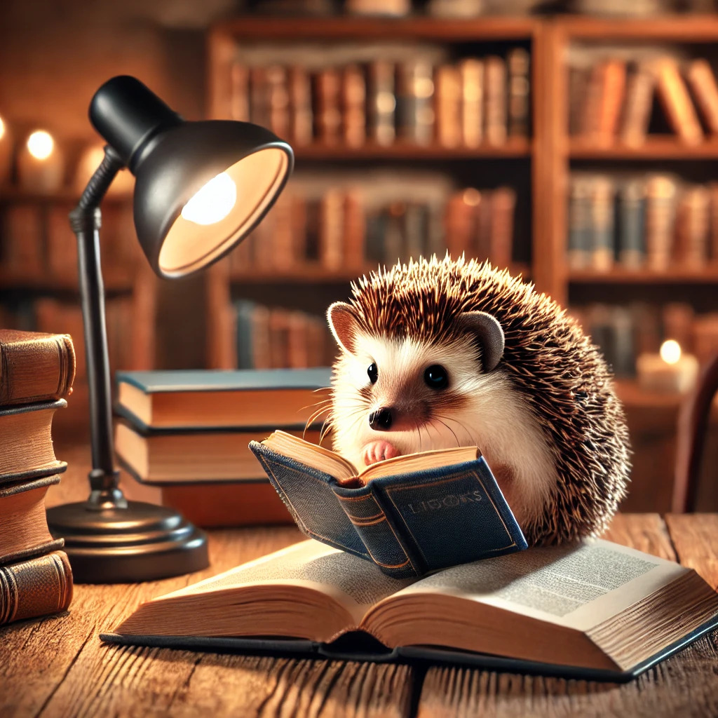 Hedgehog reading a book
